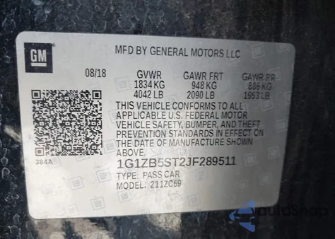 2018 Chevrolet Malibu 1Ls z USA, uszkodzony, nr VIN 1G1ZB5ST2JF289511